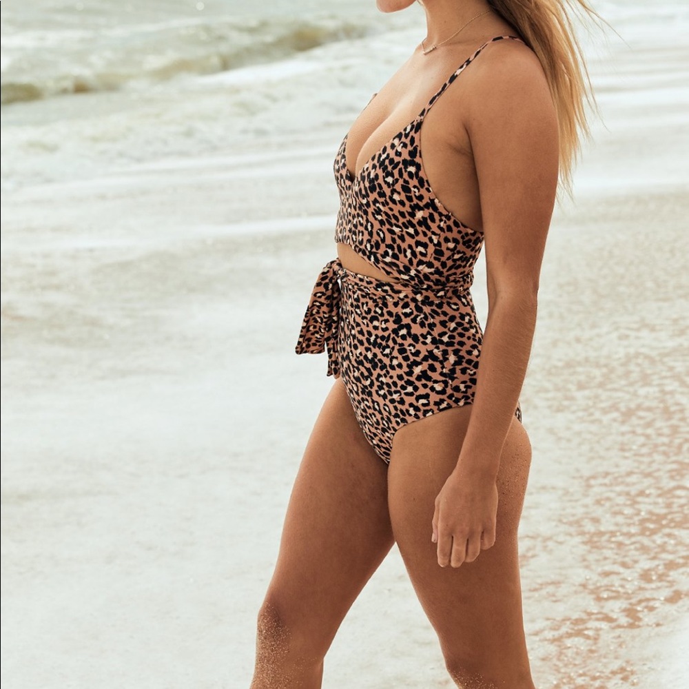 Aerie Leopard Wrap One Piece Swimsuit